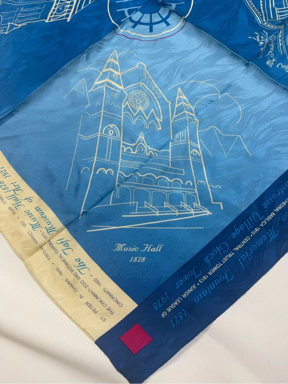 Blue Architectural Print Silk Square Scarf